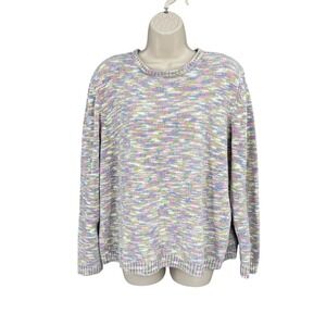 Cottage Sweater Women Size L Retro Coquette Multicolor Pastel Crewneck Knit Cozy